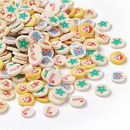 Christmas Theme Handmade Polymer Clay Cabochons, Flat Round with Candy Cane, Mixed Color, 9~11x2mm, about 4165pcs/1000g(CLAY-S091-011-M)