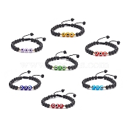 7Pcs 7 Color Natural Lava Rock & Lampwork Evil Eye Braided Bead Bracelets Set, Essential Oil Gemstone Stackable Bracelets for Women, Mixed Color, Inner Diameter: 2-1/8~3-3/8 inch(5.3~8.6cm), 1Pc/color(BJEW-JB08865)