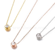 304 Stainless Steel Pendant Necklaces, with Crystal Rhinestone and Lobster Claw Clasps, Flat Round, Mixed Color, 17-1/2 inch(44.5cm)(NJEW-I240-23)
