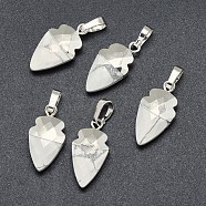 Natural Howlite Pendants, with Long-Lasting Plated Brass Findings, Faceted, Arrowhead, Silver Color Plated, 18.5x8~10x5mm, Hole: 3.5x5.5mm(G-F584-C04-S)