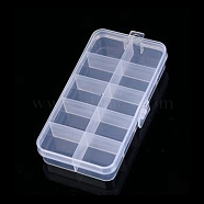 Transparent Plastic Bead Containers, with 10 Compartments, for DIY Art Craft, Nail Diamonds, Bead Storage, Rectangle, Clear, 12.7x6.5x2.1cm(CON-YW0001-52)