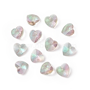 Transparent Faceted Glass Charms, Heart, Lawn Green, 14x14x7.5mm, Hole: 1.6mm(RGLA-L026-B15)