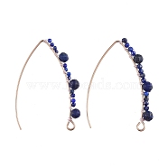 304 Stainless Steel Earring Hooks, Ear Wire, with Natural Lapis Lazuli Beads and Horizontal Loop, 42mm, 21 Gauge, Pin: 0.7mm(EJEW-JE03947-01)