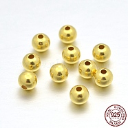 925 Sterling Silver Round Beads, Real 24K Gold Plated, 4mm, Hole: 1~1.3mm, about 160pcs/20g(STER-E040-01C)