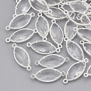 Glass Links, with Silver Color Plated Eco-Friendly Alloy Findings, Faceted, Horse Eye, Clear, 21x9x4mm, Hole: 1.2mm(GLAA-S188-B-05S)