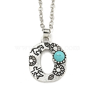 Letter A~Z Antique Silver Plated Alloy with Synthetic Turquoise Pendant Necklaces, with Iron Cable Chains, Letter O, 18.70 inch(475mm), Letter O: 26x20mm(NJEW-G080-01O)