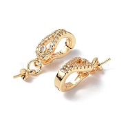 Brass Crystal Rhinestone Twister Clasps, for Half Drilled Bead, Real 18K Gold Plated, 20.5mm, Clasps: 12.5x5x7mm, Pin: 0.6mm(KK-P223-17G)