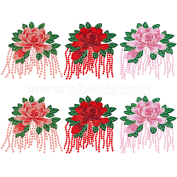 6Pcs 3 Styles Computerized Embroidery Cloth Sew on Patches, Peony Flower Appliques, Ornament Accessories, Mixed Color, 185x155~157x2.5~3.5mm, 2pcs/style(DIY-GF0013-59)