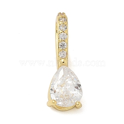 Brass Micro Pave Cubic Zirconia Pendants, Teardrop Charms, Long-Lasting Plated, Rack Plating, Lead Free and Cadmium Free, Clear, 19x6.5x6.5mm, Hole: 7x3.5mm(KK-U050-05G-02)