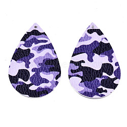 Imitation Leather Big Pendants, Teardrop with Camouflage Pattern, Blue Violet, 56.5x37x2mm, Hole: 2mm(FIND-T062-006E)