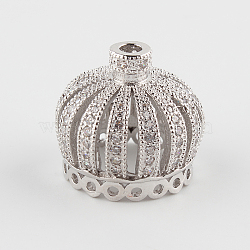 Filigree Crown Brass Micro Pave Cubic Zirconia Beads, Platinum, 18x21mm, Hole: 16mm & 3mm(ZIRC-P003-33P)