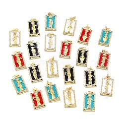 Brass Micro Pave Clear Cubic Zirconia Pendants, with Enamel, Real 18K Gold Plated, Rectangle, Mixed Color, 39x21.5x3.5mm, Hole: 2x4.5mm(ZIRC-A021-06G)