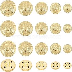 50Pcs 5 Style 4-Hole Brass Buttons, Half Round with Badge, for Sewing Crafting, Golden, 10pcs/style(BUTT-OC0001-18)