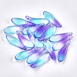 Spray Painted Glass Pendants, with Glitter Powder, Leaf, Medium Orchid, 26x8.5x3.5mm, Hole: 0.5mm(GGLA-S043-01B)