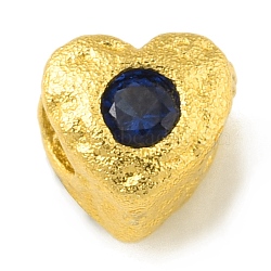 Brass Spacer Beads, with Rhinestone, Heart, Matte Gold Color, Dark Indigo, 4.5x4.5x4mm, Hole: 1.6mm(KK-M244-03MG-04)