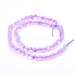 Round Synthetic Moonstone Beads Strands, Holographic Beads, Dyed, Lilac, 6mm, Hole: 1mm, about 60~62pcs/strand, 14~15 inch(G-M210-6mm-09)