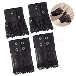 Nbeads 4pcs 2 Style Polyester Oversleeves, Lace Wristband, False Sleeves, Wrist Cuffs, with Plastic Button, for Women, Black, 216~218x125~145x0.7mm, 2pc/style(AJEW-NB0004-02B)