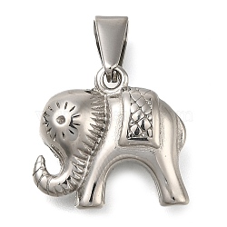 304 Stainless Steel Pendants, Elephant Charms, Stainless Steel Color, 16.5x18x6.5mm, Hole: 7x3mm(STAS-Z113-17P)