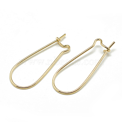 Brass Hoop Earrings, Real 18K Gold Plated, 18 Gauge, 37x14mm, Pin: 1mm(KK-T032-012G)