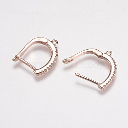 Brass Micro Pave Cubic Zirconia Earring Findings, Hoop Earring Findings with Latch Back Closure, Cadmium Free & Lead Free, Rose Gold, 11x11mm, 20x2x15mm, Hole: 1mm, Pin: 1mm(ZIRC-E143-48RG)