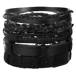 1Bag Mixed Styles Adjustable PU Leather Cord Braided Bracelets for Unisex, Black, Inner Diameter: 1-3/4~2-7/8 inch(4.5~7.4cm), 5pcs/set(BJEW-CL0001-47C)