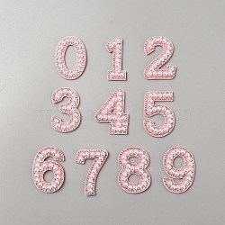 10Pcs Number 0~9 Hotfix Rhinestone, with Plastic Imitation Pearl and Rhinestone Trimming, Crystal Glass Sewing Trim Rhinestone Tape, Pink, 46.5x19.5x6mm(DIY-TAC0020-99B-02)