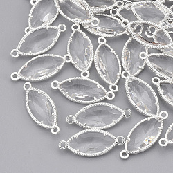 Glass Links, with Silver Color Plated Eco-Friendly Alloy Findings, Faceted, Horse Eye, Clear, 21x9x4mm, Hole: 1.2mm(GLAA-S188-B-05S)