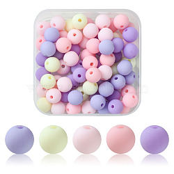 70Pcs Rubberized Style Acrylic Beads, Round, Lilac, 8x7.5mm, Hole: 1.6mm(MACR-FS0001-71C)