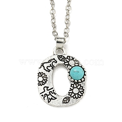 Letter A~Z Antique Silver Plated Alloy with Synthetic Turquoise Pendant Necklace, with Iron Cable Chains, Letter O, 18.70 inch(475mm), Letter O: 26x20mm(NJEW-G080-01O)