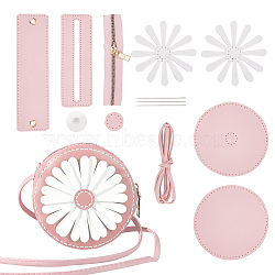 DIY Sew on PU Leather Daisy Flower Pattern Round Multi-Use Crossbody/Shoulder Bag Making Kits, including Fabric, Needle, Thread, Zipper, Pink, 13pcs/set(DIY-WH0297-56B)