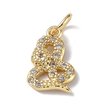 Brass Micro Pave Cubic Zirconia Charms, with Jump Ring, Snake Charms, Real 18K Gold Plated, 12.5x8.5x2mm, Hole: 3mm