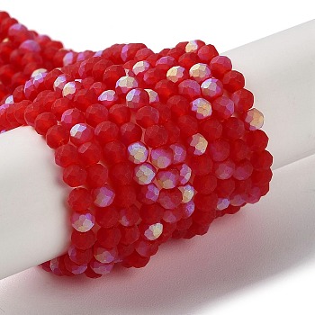 Transparent Glass Beads Strands, Faceted, Frosted, Half AB Color Plated, Rondelle, Red, 2.9~3.3x2mm, Hole: 0.7mm, about 148~150pcs/strand, 39.5~40cm