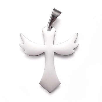304 Stainless Steel Pendants, Cross, Stainless Steel Color, 38x32x1.5mm, Hole: 10x4.5mm