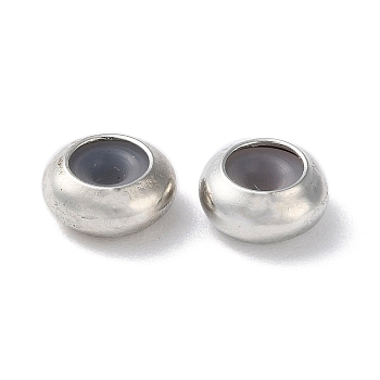 Brass Spacer Beads, with Silicone Inside, Slider Beads, Stopper Beads, Rondelle, Platinum, 7x3mm, Hole: 2mm