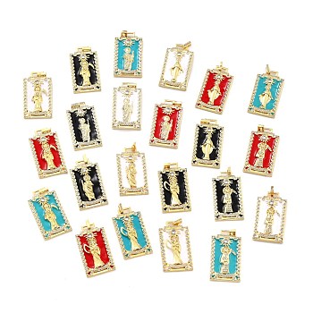 Brass Micro Pave Clear Cubic Zirconia Pendants, with Enamel, Real 18K Gold Plated, Rectangle, Mixed Color, 39x21.5x3.5mm, Hole: 2x4.5mm