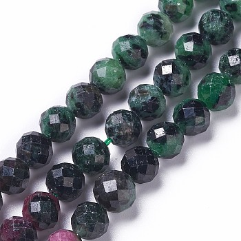 Natural Ruby in Zoisite Beads Strands, Faceted, Round, 6.5mm, Hole: 0.7mm, about 61pcs/strand, 15.43 inch(39.2cm)