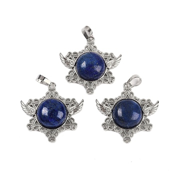 Dyed Natural Lapis Lazuli Pendants, with Rack Plating Brass Findings, Platinum, Cadmium Free & Lead Free, Star, 35x34x7.5~8mm, Hole: 5x8mm