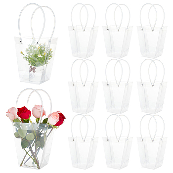 Valentine's Day Trapezoid PP Plastic Gift Bags, Flower Bouquet Bags, with Handle, Clear, 34.9x17.2x1.1cm, Unfold: 10~17.5x10x20.3cm