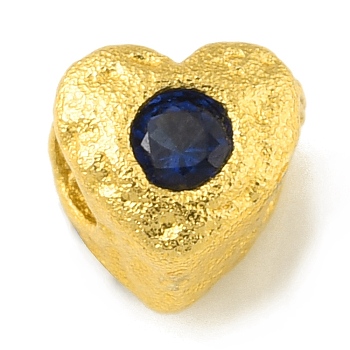 Brass Spacer Beads, with Rhinestone, Heart, Matte Gold Color, Dark Indigo, 4.5x4.5x4mm, Hole: 1.6mm