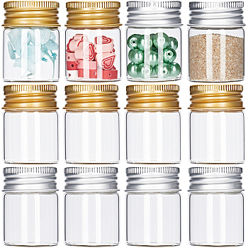 32Pcs 2 Colors Clear Glass Bottles Bead Containers, Screw Top Bead Storage Tubes with Aluminum Cap, Column, Golden & Silver, 3x4cm, Capacity: 15ml(0.51fl. oz), 16pcs/color