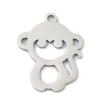 201 Stainless Steel Pendants, Monkey Charms, Stainless Steel Color, 17.5x14.5x1mm, Hole: 1.4mm