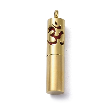 Ion Plating(IP) Openable 304 Stainless Steel Perfume Bottle Pendants, with Perfume Pad, Column with Ohm/Aum Charm, Golden, 46.5x9.5mm, Hole: 4mm