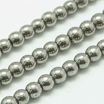 Non-magnetic Synthetic Hematite Beads Strands, Round, Silver Plated, 4mm, Hole: 1mm, about 100pcs/strand, 15.7 inch