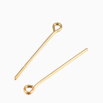 Ion Plating(IP) 304 Stainless Steel Eye Pins, Golden, 25mm, Hole: 1.9x2mm, Pin: 0.6mm