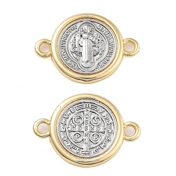 Rack Plating Religion Brass Connector Charms, Saint Benedict Medal Links, Cadmium Free & Lead Free, Long-Lasting Plated, Platinum & Real 18K Gold Plated, 15x21x3mm, Hole: 1.8mm