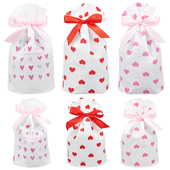 54Pcs Plastc Storage Bags, with Drawstring Ribbon, Rectangle with Heart Pattern, for Gift Packaging, Mixed Color, 175~235x119~149x0.5~1mm