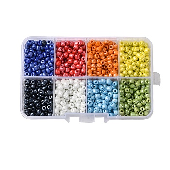 960pcs 8 Colors 6/0 Glass Seed Beads, Opaque Colors Lustered, Round, Mixed Color, 4mm, Hole: 1.5mm, about 120pcs/color