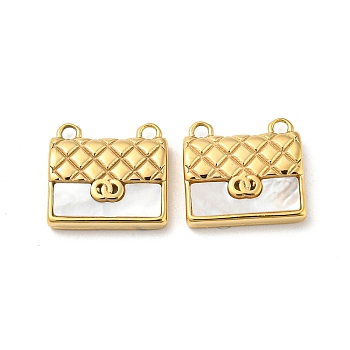 304 Stainless Steel Charms, with Shell, Bag Charm, Real 14K Gold Plated, 12x13x3mm, Hole: 1.4mm