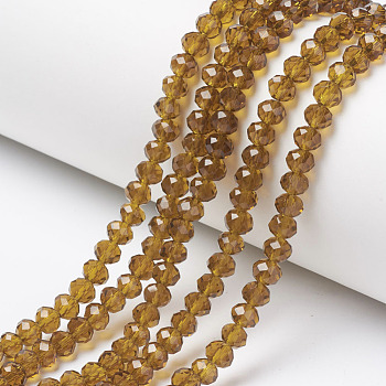 Glass Beads Strands, Faceted, Rondelle, Dark Goldenrod, 4x3mm, Hole: 0.4mm, about 113~115pcs/strand, 41~42cm