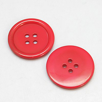 Resin Buttons, Dyed, Flat Round, Red, 18x3mm, Hole: 2mm, 395pcs/bag